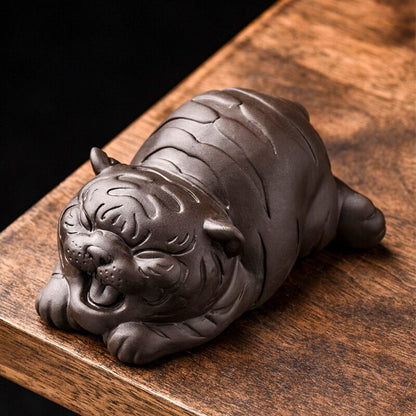 Chinese Purple Clay Tea Pet Lucky Cute Tiger Handmade Crafts Home Zisha Tea Set
