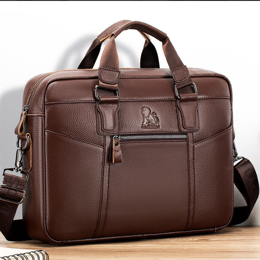 Men's Genuine Leather Shoulder Messenger Bags Business Work Bag Laptop Briefcase