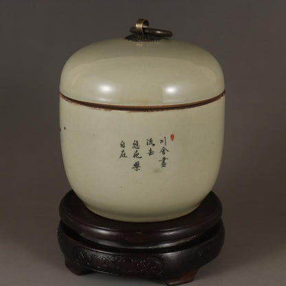Landscape Lid Jar Tea Jar Antique Antique Porcelain Decoration