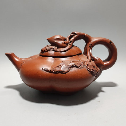 Vintage Chinese Yixing Purple Clay Teapot Zisha Ceremony Carving Peach Teaware