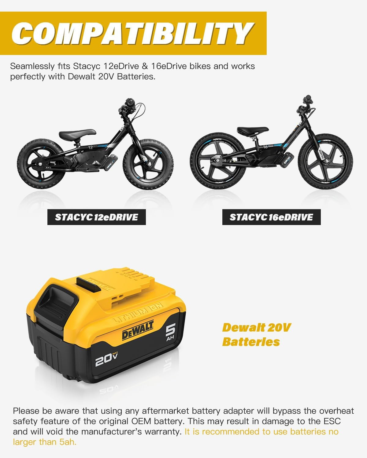 Battery Adapter for Stacyc 12" & 16" Electric Balance Bikes - Compatible with De