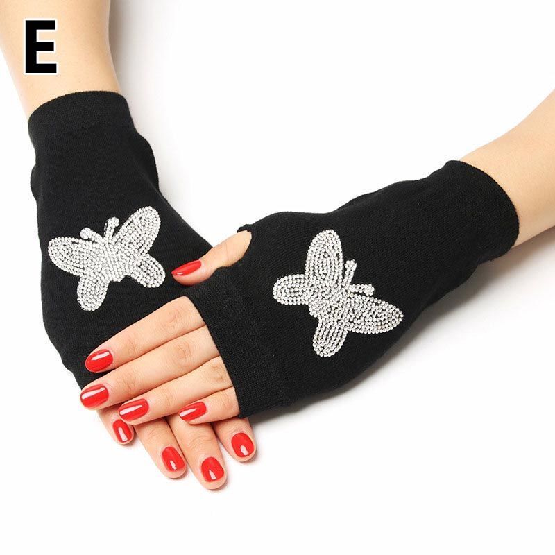 Women Fingerless Gloves Black Colour Half Finger Animals Pattern Rose Embroidery
