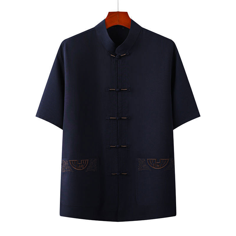 Chinese Traditional Summer Shirt Cotton Linen Shirts Men's Short Sleeve Tops
