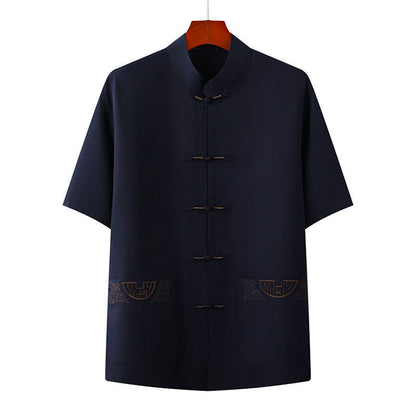 Chinese Traditional Summer Shirt Cotton Linen Shirts Men's Short Sleeve Tops