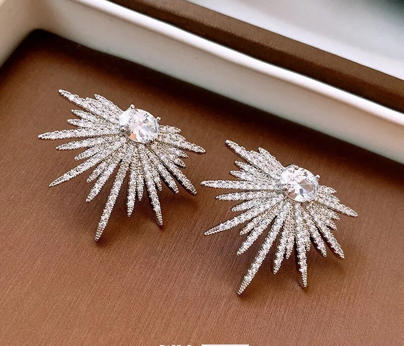 Starburst Crystal Silver Stud Earrings Spike Earrings New Luxury High Quality