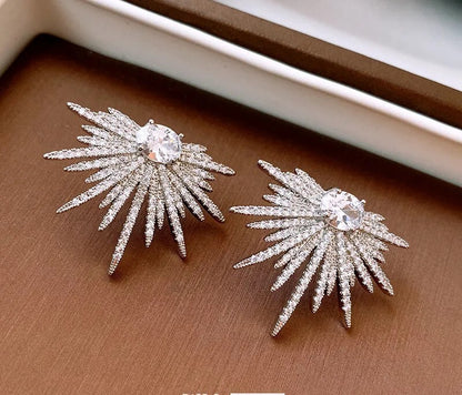 Starburst Crystal Silver Stud Earrings Spike Earrings New Luxury High Quality