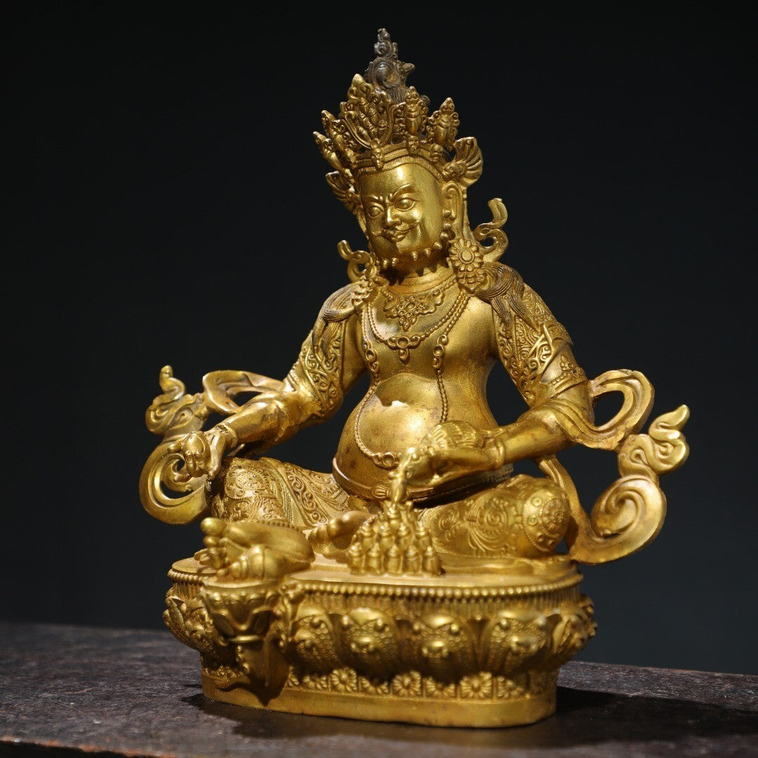 Chinese Antique Religious Buddha Statue Bronze Plated Gold [Huang Caishen]