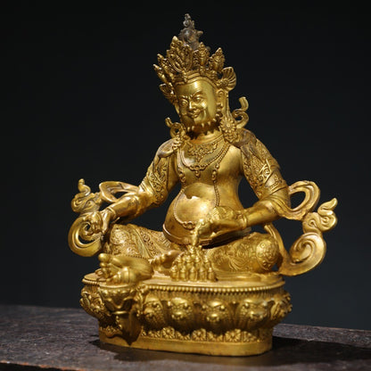 Chinese Antique Religious Buddha Statue Bronze Plated Gold [Huang Caishen]
