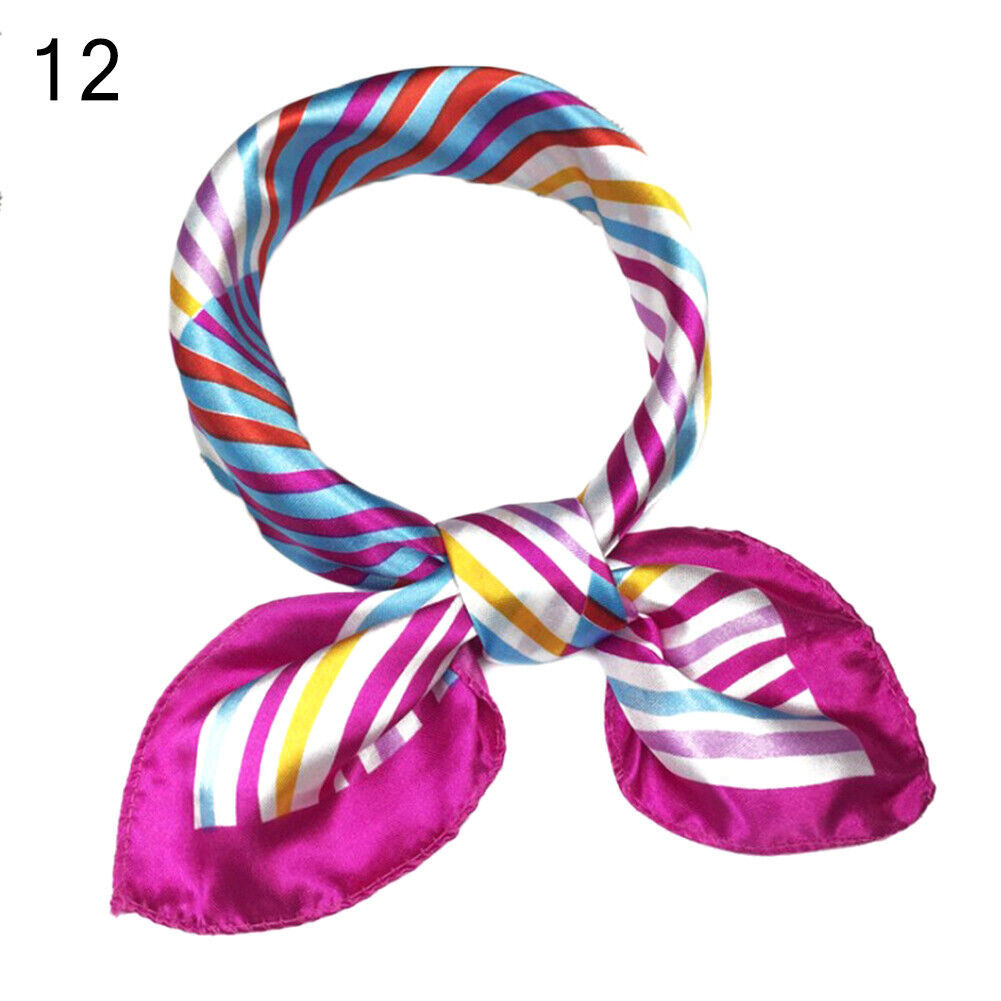 Women Small Print Silk Scarf Striped Headband Handle Bag Wristband Fashion