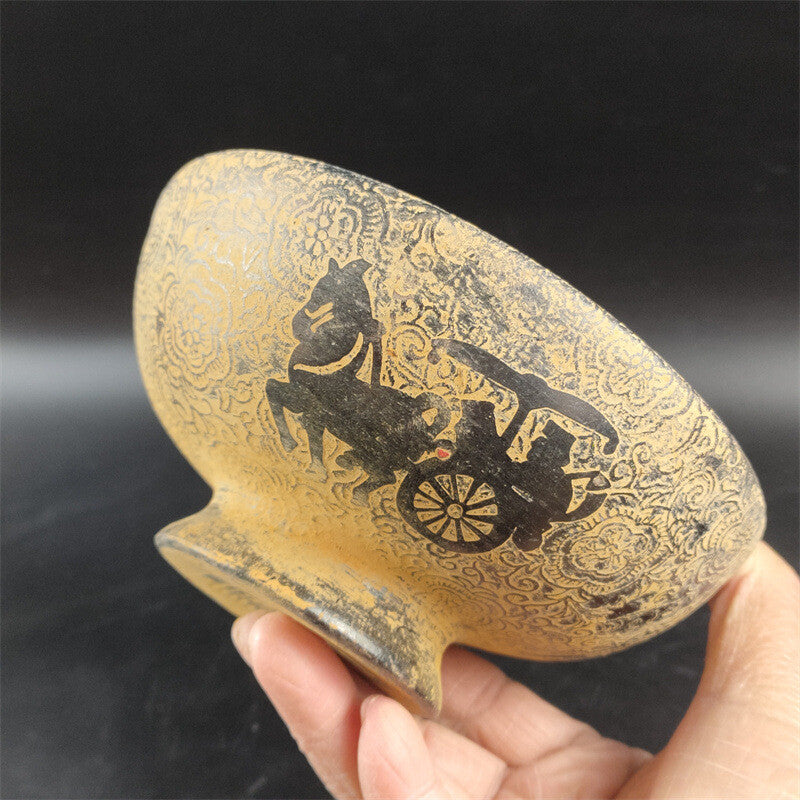 White Marble Carving Horse-Drawn Cart Dragon and Phoenix Tea Bowl Jade Bowl
