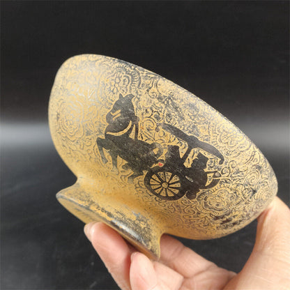 White Marble Carving Horse-Drawn Cart Dragon and Phoenix Tea Bowl Jade Bowl