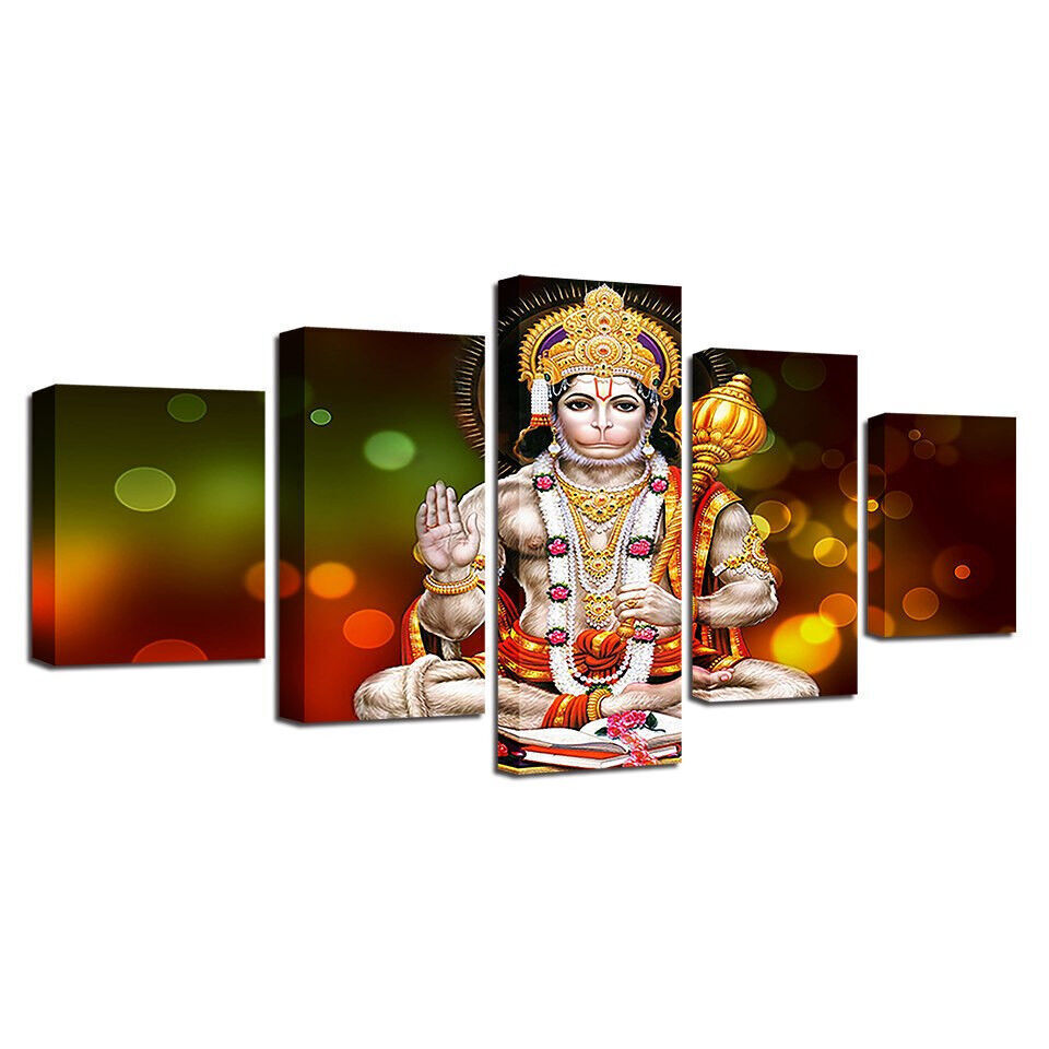 Lord Hanuman Jayanti Hindu Fest Poster 5 Panel Canvas Print Wall Art Home Decor