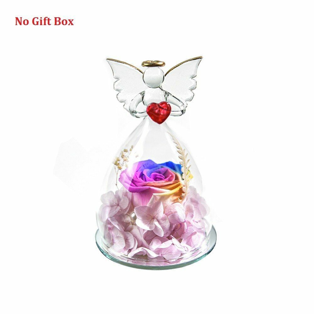 Real Rose Angel In Glass Dome Preserved Flowers Wedding Birthday Gifts 2.9 x4.3"