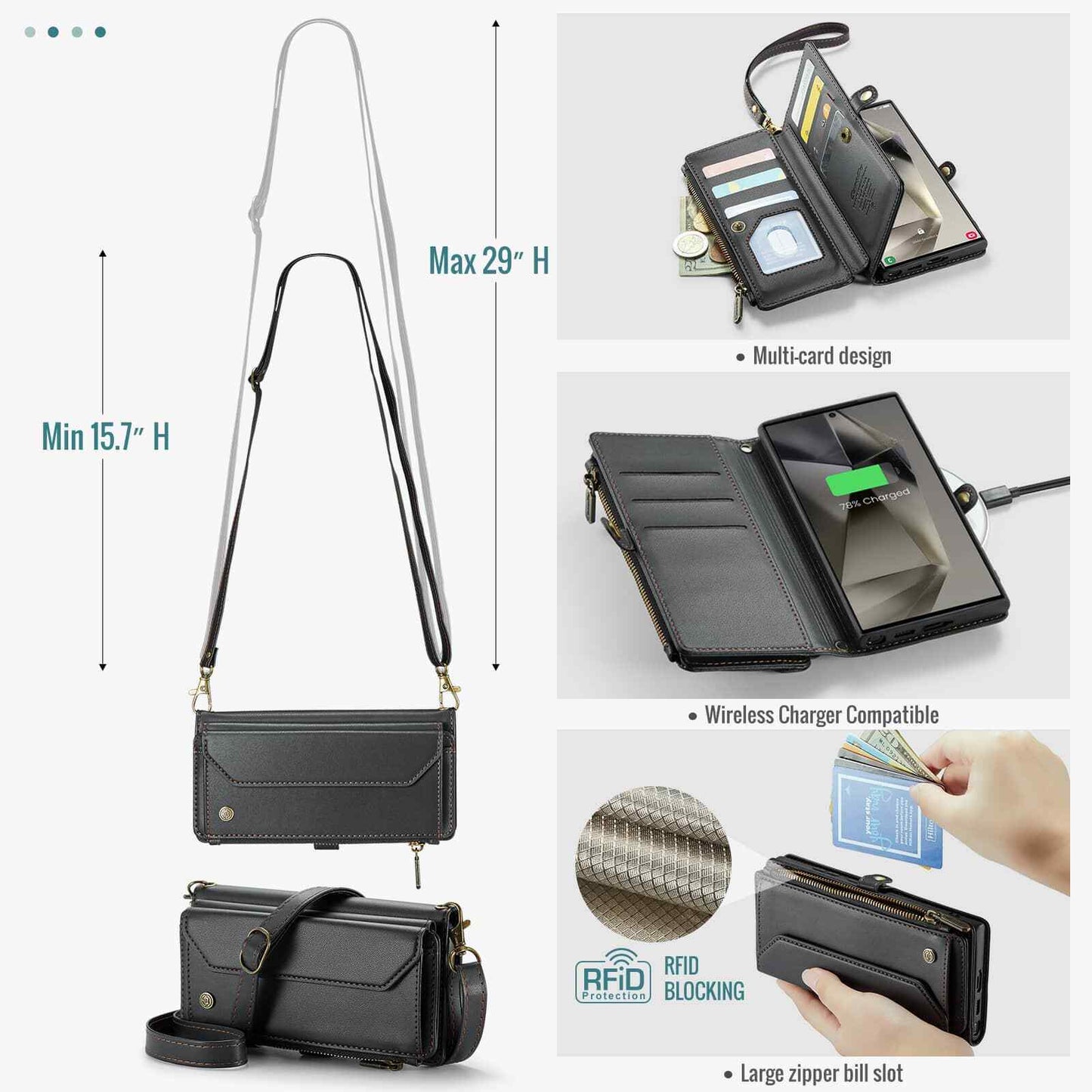 Crossbody for Samsung Galaxy S25 Ultra S25+ Plus Case Wallet with Card Holder