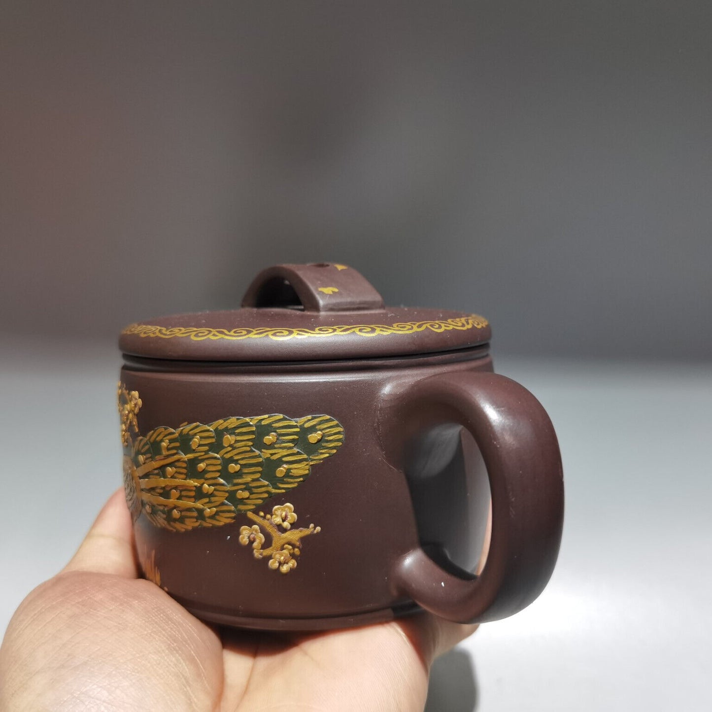 Chinese Yixing Zisha Clay Handmade Exquisite Teapot（描金汉瓦壶 底款：金鼎商标）