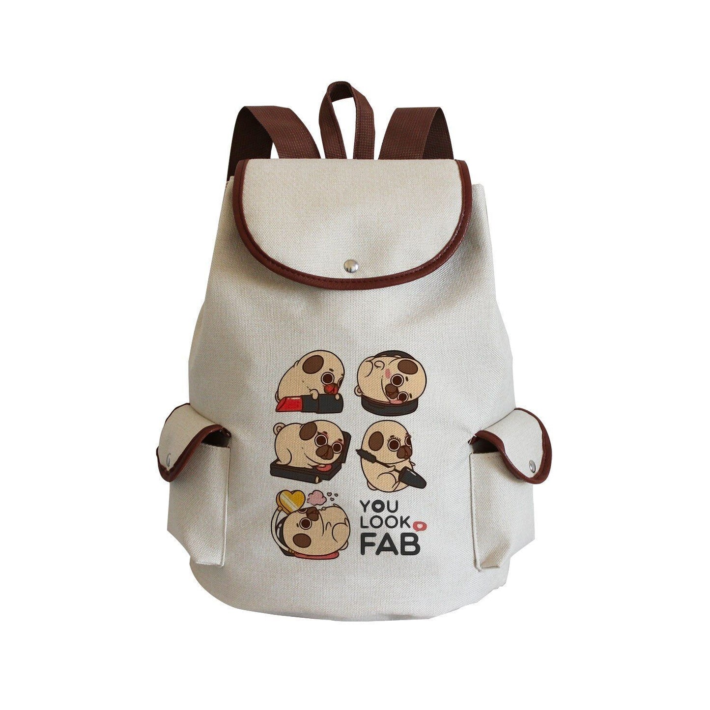Dog Paw Print Backpack Drawstring Bags Linen Students Portable Cute Pug Printed