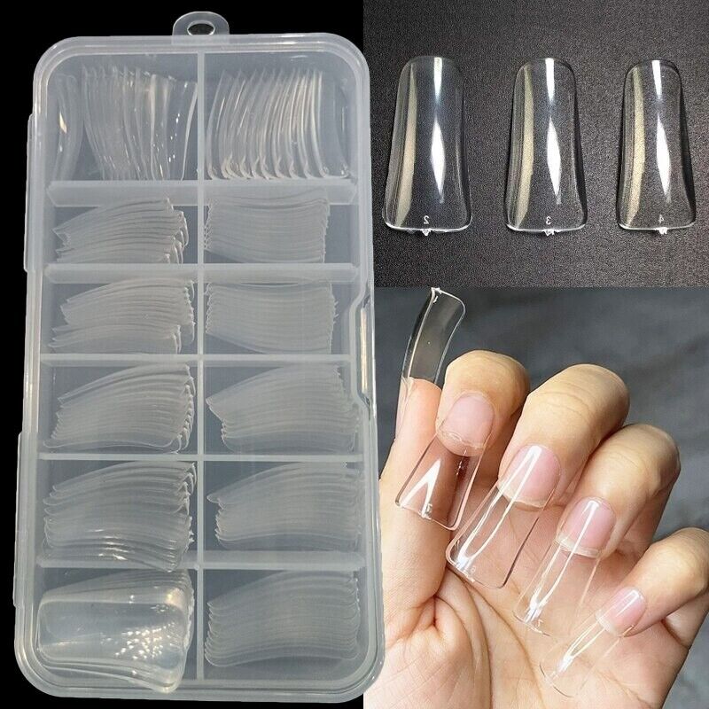 Nail Tips 120Pcs Clear Duck Feet Acrylic Wide Flare Full Covers Extensions Tools