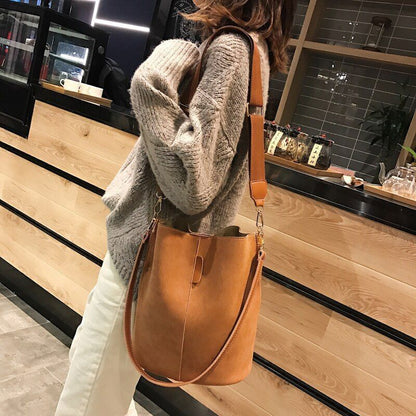 Luxury Handbag Bucket Bag Leather Shoulder Purse Large Wide Strap Crossbody Bags