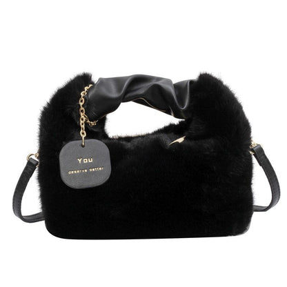 Faux Fur Handbag Zipper Small Shoulder Crossbody Bag Casual Tote Half-Moon Hobos