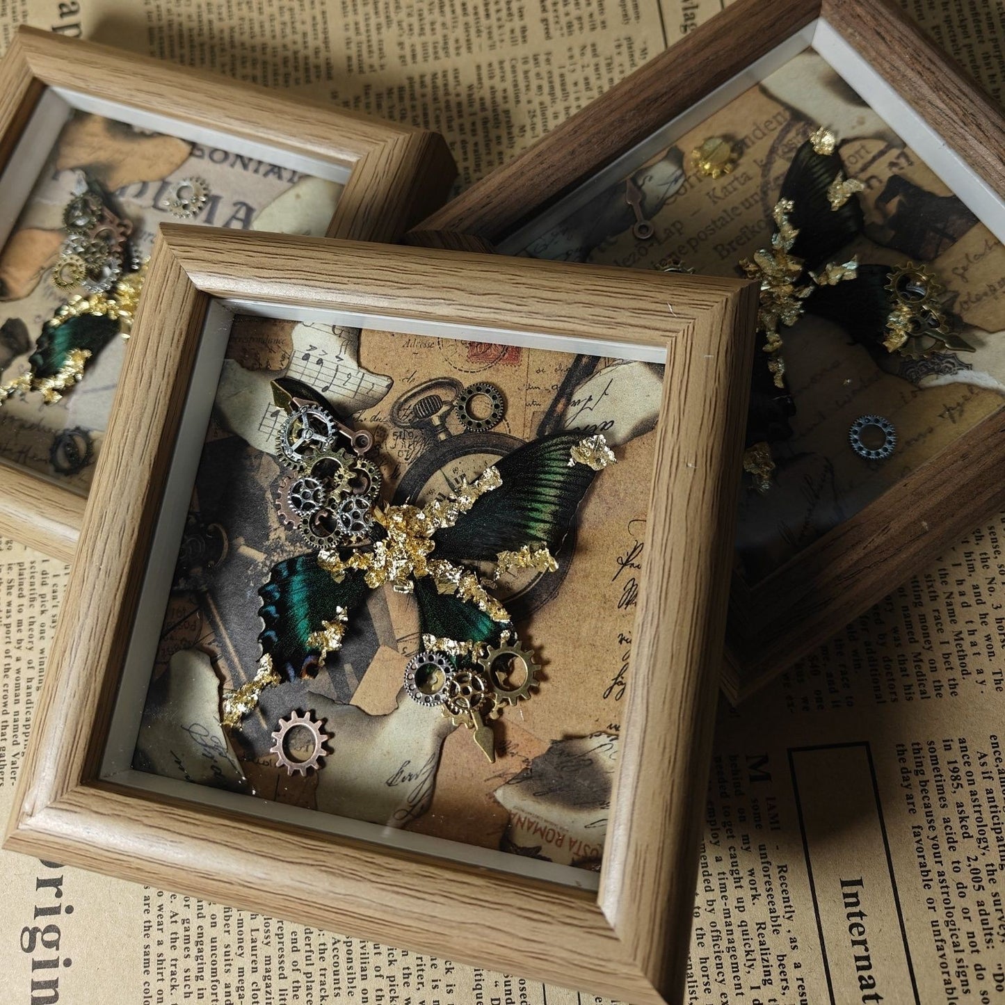 Steampunk Gold Leaf Real Butterfly Frame Chloris Swallowtail Specimen Gift