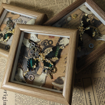 Steampunk Gold Leaf Real Butterfly Frame Chloris Swallowtail Specimen Gift
