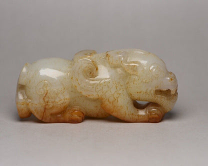Chinese Natural Hetian Jade Hand Carving Beast Statue Nice Unique Wonderful Art