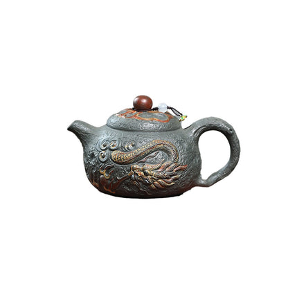 Archaistic Gong Chun Tea pot With Dragon Pearl Design Original Green Zisha Clay