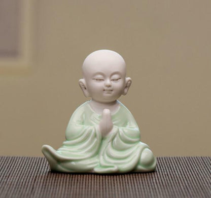 3.1" Good China Celadon Porcelain Ceramics Lovable Little Monk Figurine Statue 2