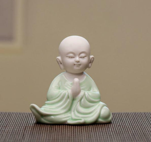 3.1" Good China Celadon Porcelain Ceramics Lovable Little Monk Figurine Statue 2