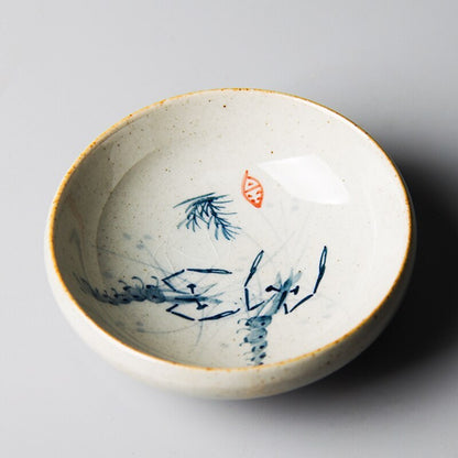 Vintage Hand Painted Shrimp Chinese Pottery Cups Tea Cup Set Teaware Goldfish