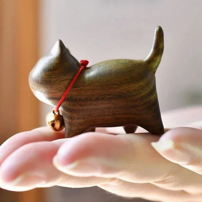 Small Size Natural Wood Cat Hand Carved Wooden Decoration Crafts Accessorie