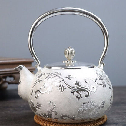 Sterling Silver Tea Set Stove Kettle Tea Pot Tea Cups 100% 999 Silver Snowflake