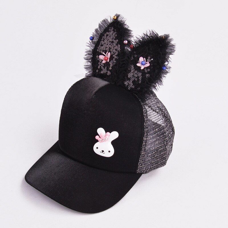 Baby Hats Spring Summer Girl Baseball Caps Glitter Rabbit Ear Pearl Sun Children