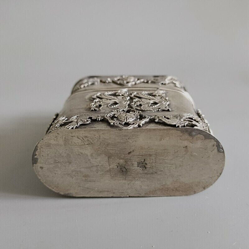 Exquisite Old Chinese tibet silver handcarved Dragon phoenix toothpick box