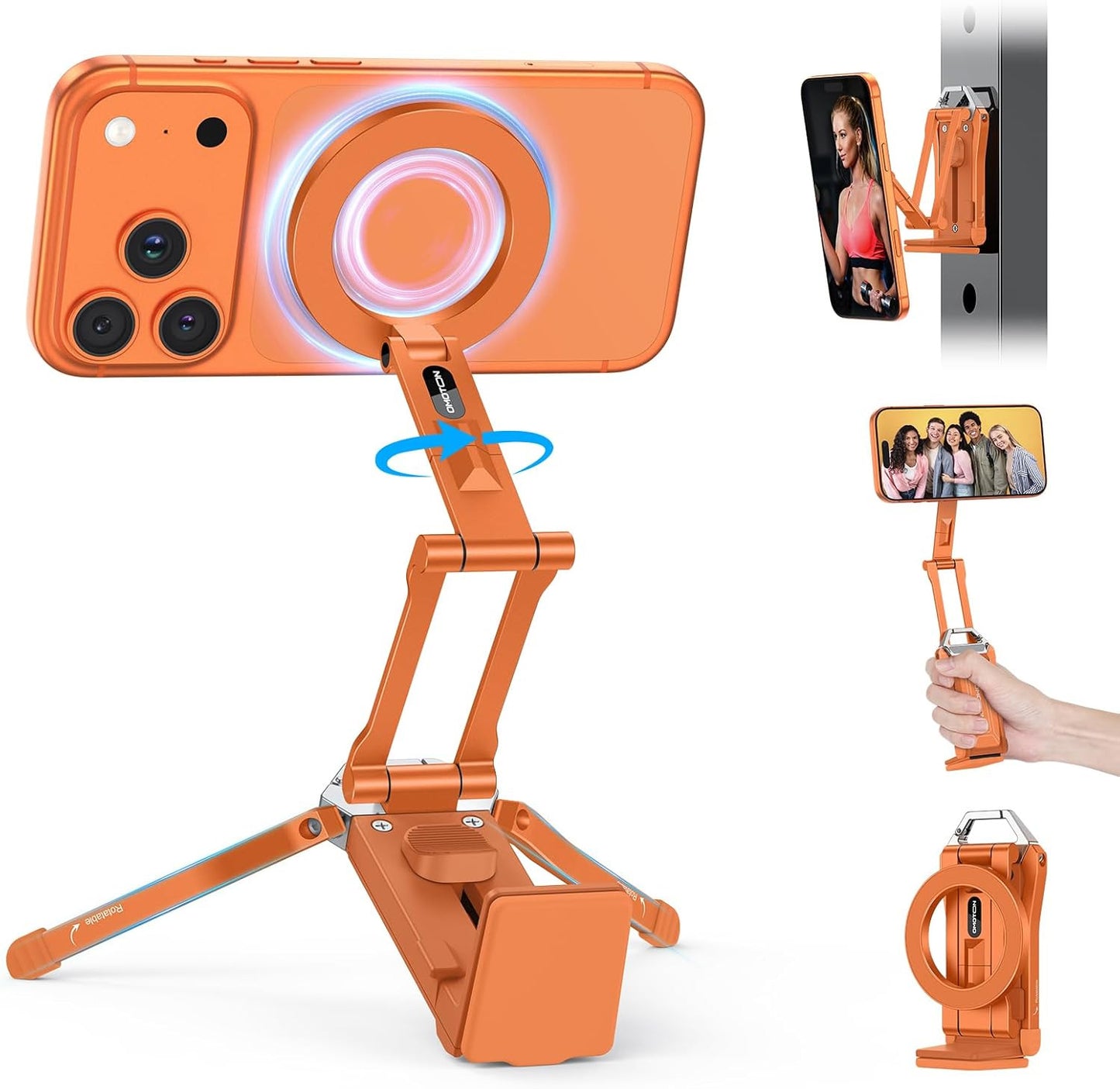 360°Rotating for Magsafe Tripod Mount, Adjustable Aluminum Magnetic Phone Tripod