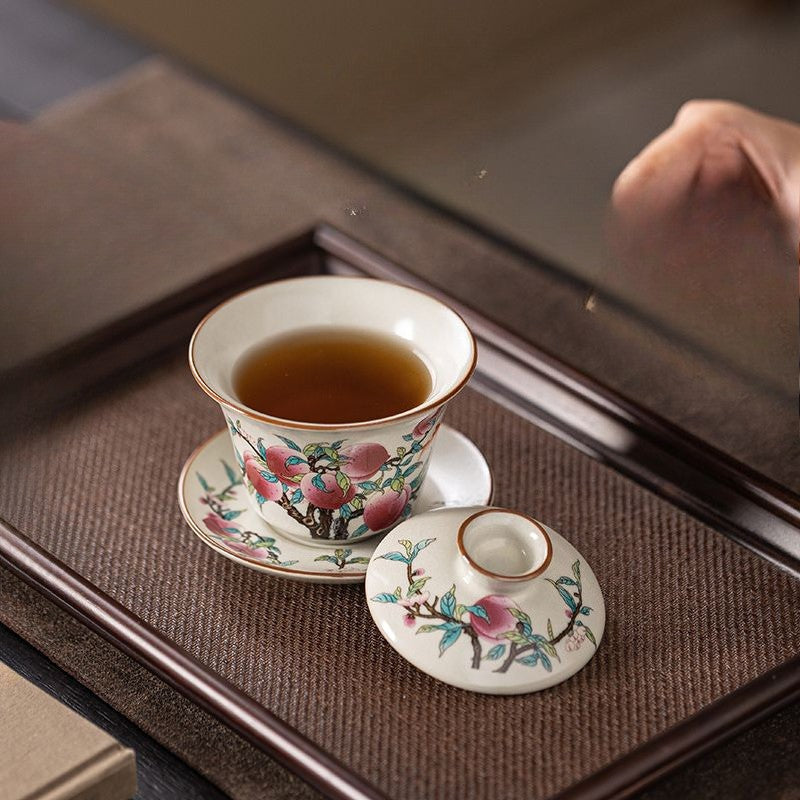 Ru Kiln Gaiwan Teacup San Cai Gai Bowl Household Nine Peach Tea Bowl Tea Set