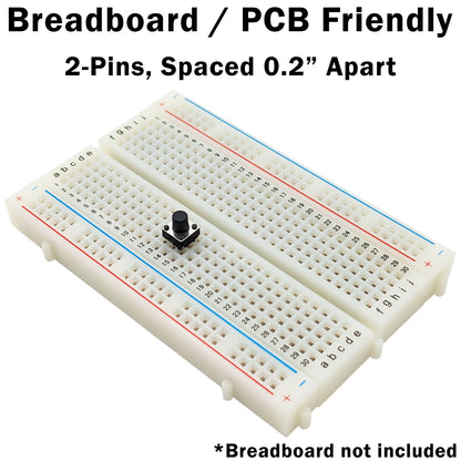 100 Pack Momentary Tactile 2-Pin Push Button Switch, Hole Mount,0.24"x0.24"x27"