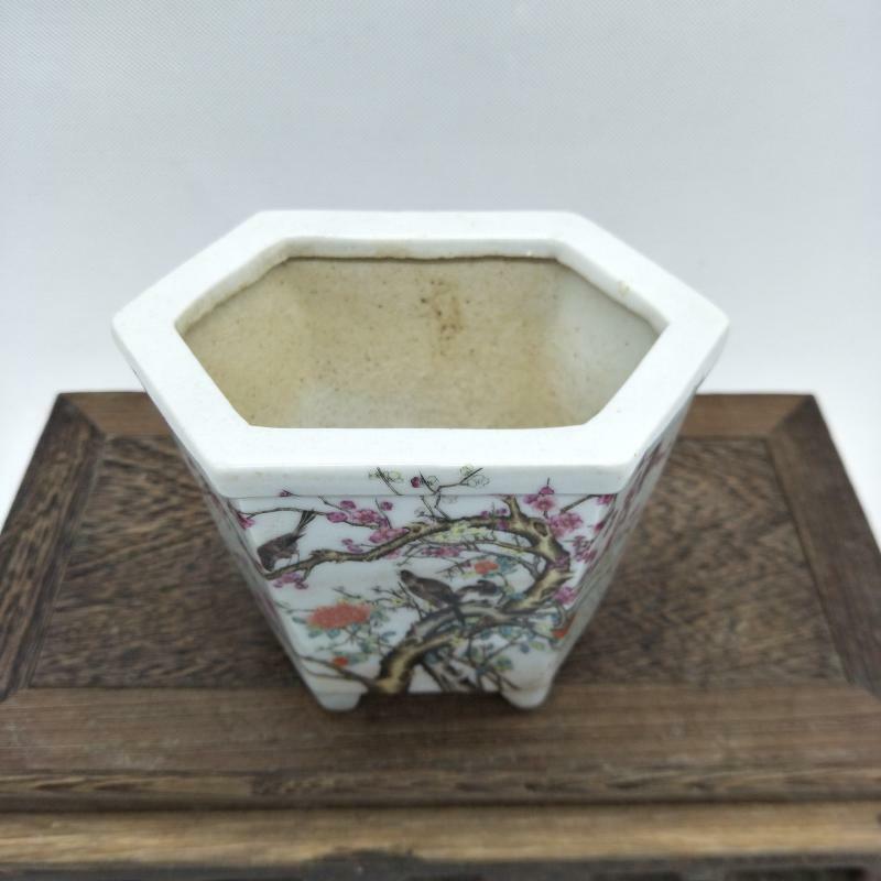 4.6" Famille Rose Porcelain Colored Flower Tree Design Flowerpot Pot