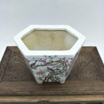 4.6" Famille Rose Porcelain Colored Flower Tree Design Flowerpot Pot