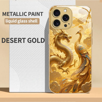 For iPhone 17 Pro Max/16/15 Plus/14 Metal Glass Painted Dragon Shockproof Case