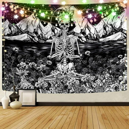 Psychedelic Tapestry White Black Sun Moon Mandala Wall Hanging Celestial Hippie
