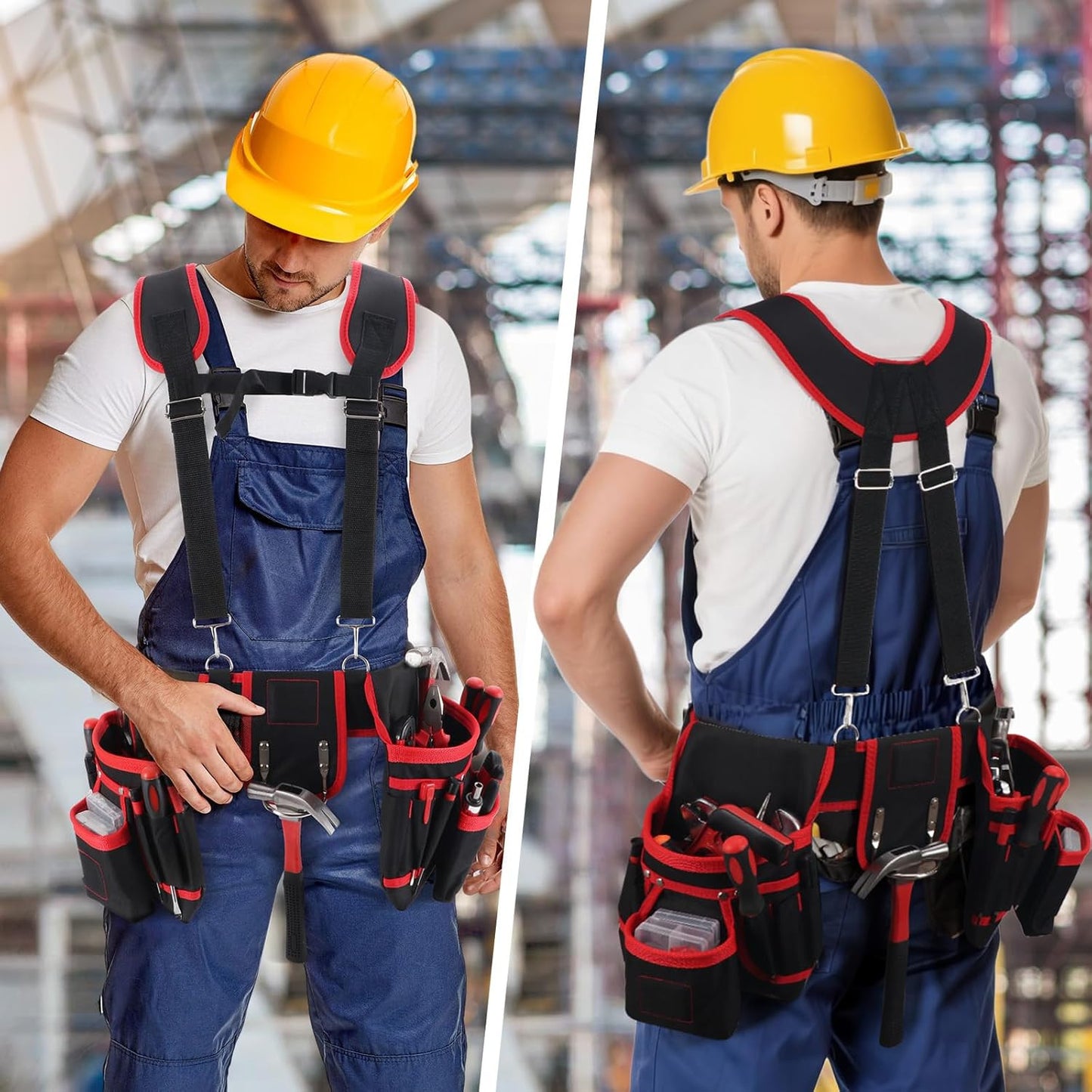 Tool Belt, Professional Tool Belts with Suspenders, Magnetic Tool Pouch for Men,