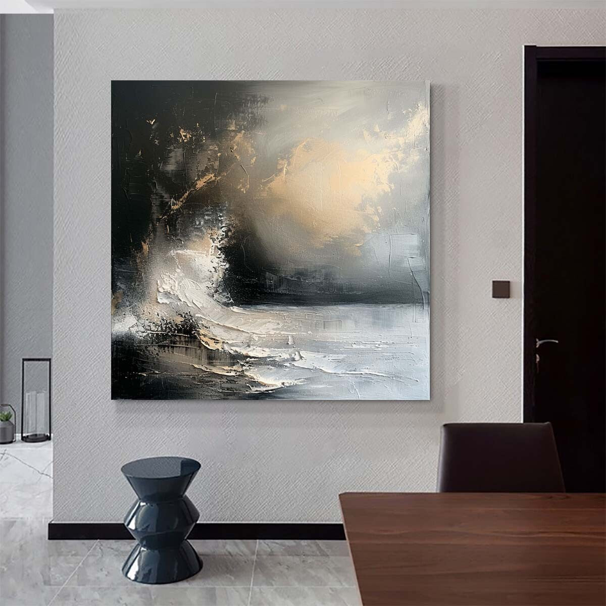 Large Painting On Canvas Oil Painting Abstract Black White Wall Art Canvas Sea