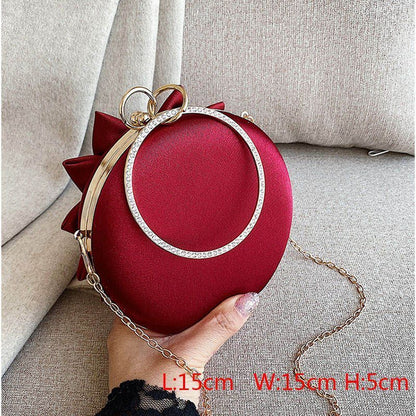 Red Flower Clutch Purse Evening Bag Diamond Wedding Silk Handbag 15*15*5 CM 1 PC