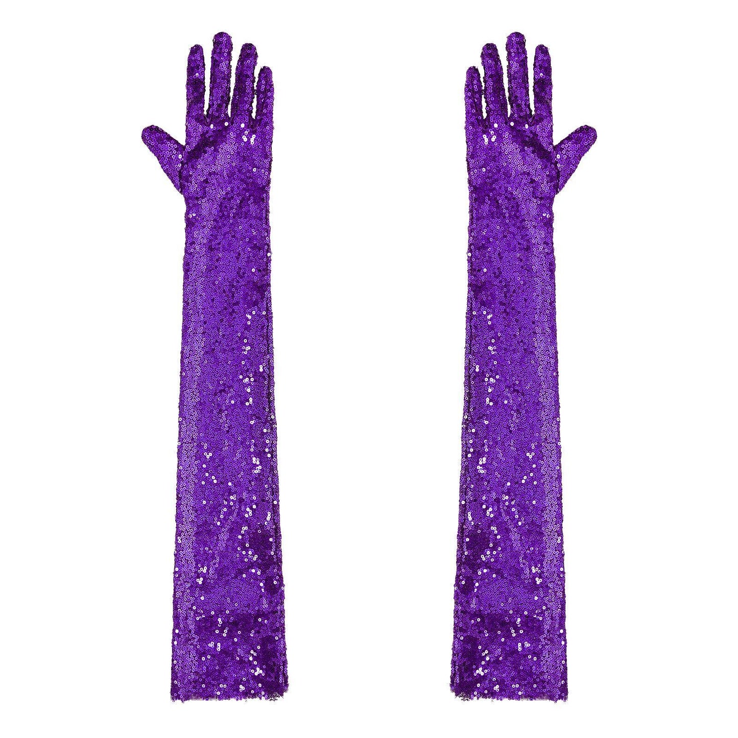 Women Gloves Vintage Shiny Sequin Finger Elbow Length Long Mittens Opera Costume