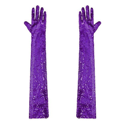 Women Gloves Vintage Shiny Sequin Finger Elbow Length Long Mittens Opera Costume