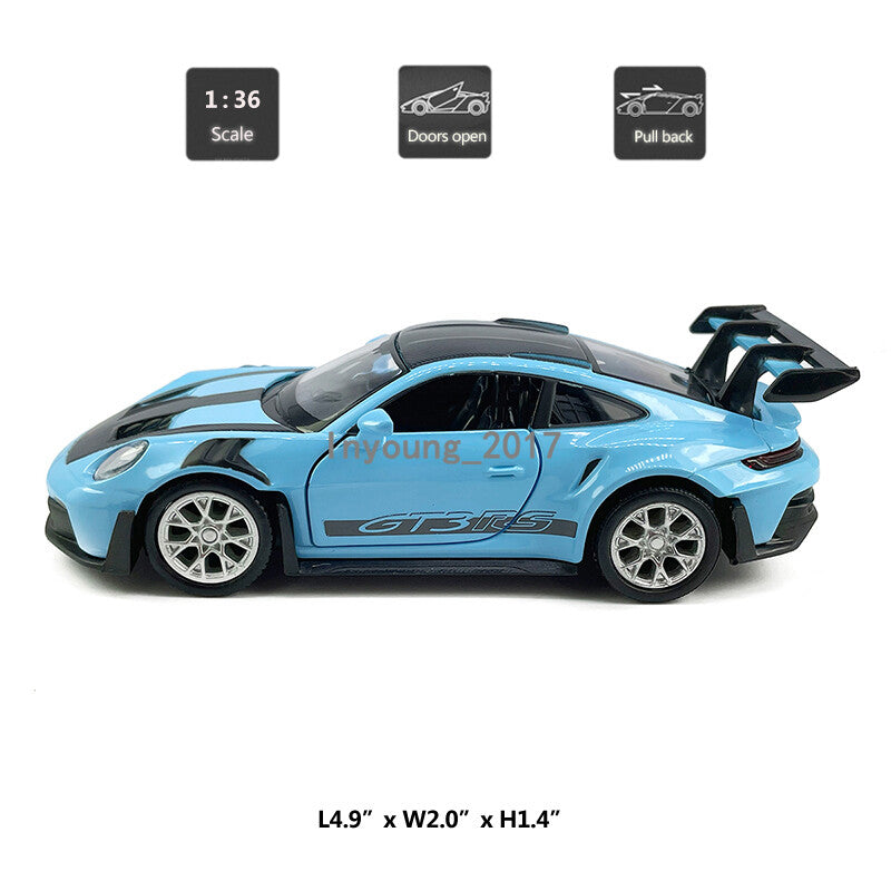 1/36 Porsche 911 GT3 RSR Model Car Diecast Toy Cars Boys Toys Kids Gifts Blue