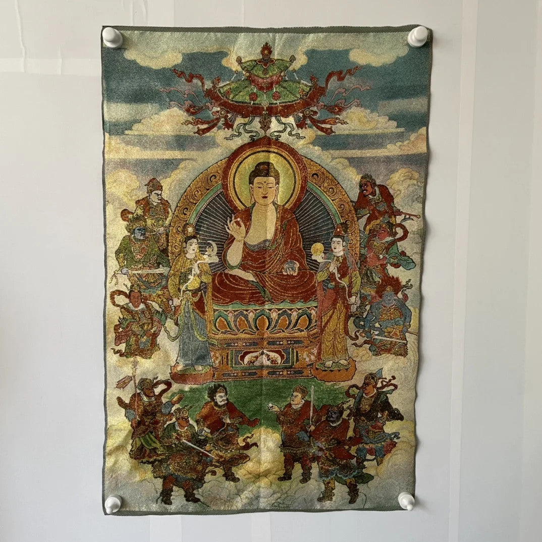 35"Tibetan Buddhism Embroidery Shakyamuni Buddha Buddhist Niche Thangka
