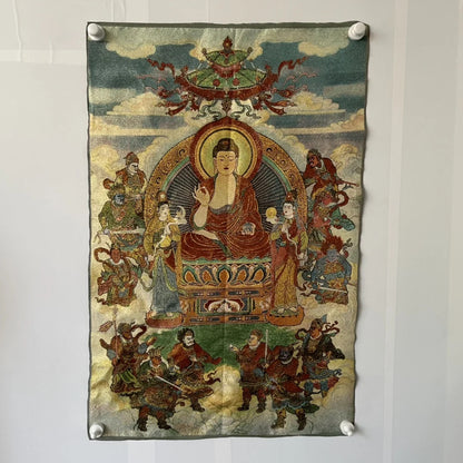 35"Tibetan Buddhism Embroidery Shakyamuni Buddha Buddhist Niche Thangka