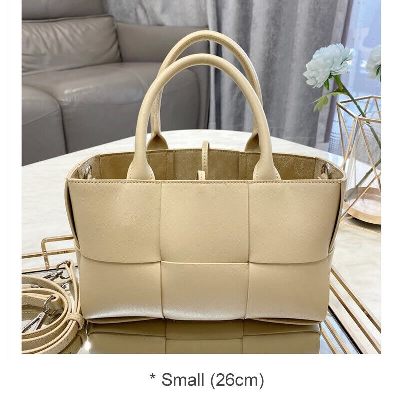 Small Woven Real Leather Tote Handbag Fashion Purse Shoulder Bag w/ Long Strap